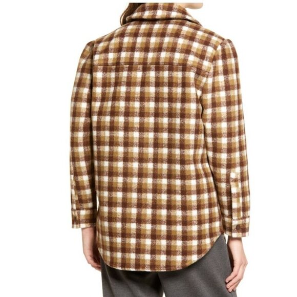 Treasure & Bond Plaid Puff Sleeve Shirt Shacket Jacket Brown XL NWOT - Picture 2 of 8